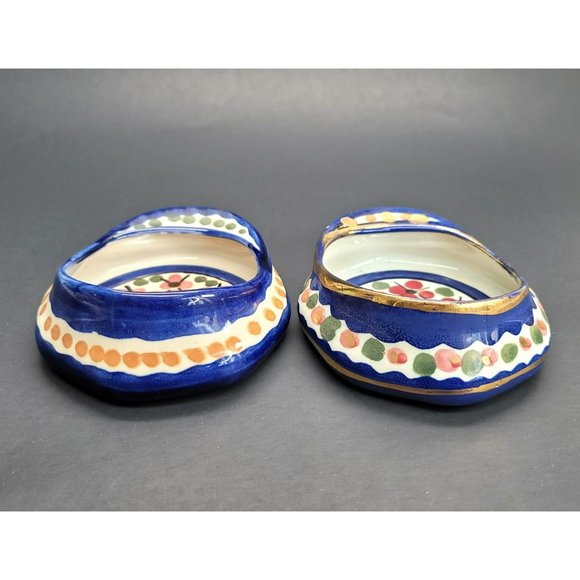 Majolica Holland Hand Painted Hat Cap Dishes Blue Floral Cr153 - Picture 7 of 16